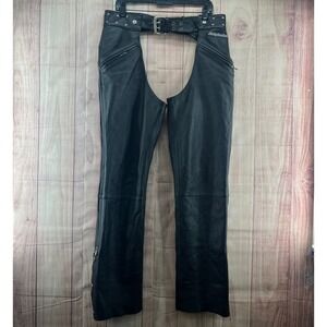 Harley Davidson Mens Black Leather Motorcycle Chaps Riding Pants Size M